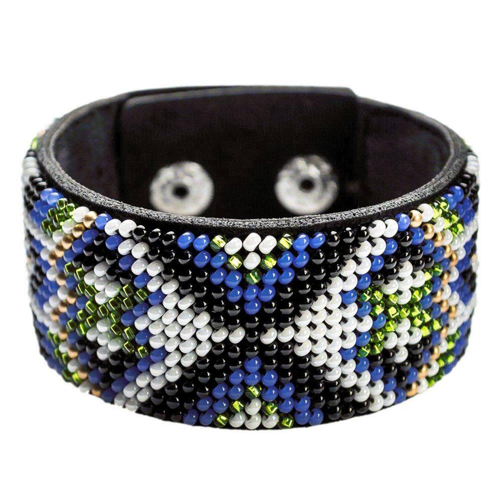 Wonderland Crafts Blue Bead Artificial Leather Embroidery Bracelet Kit